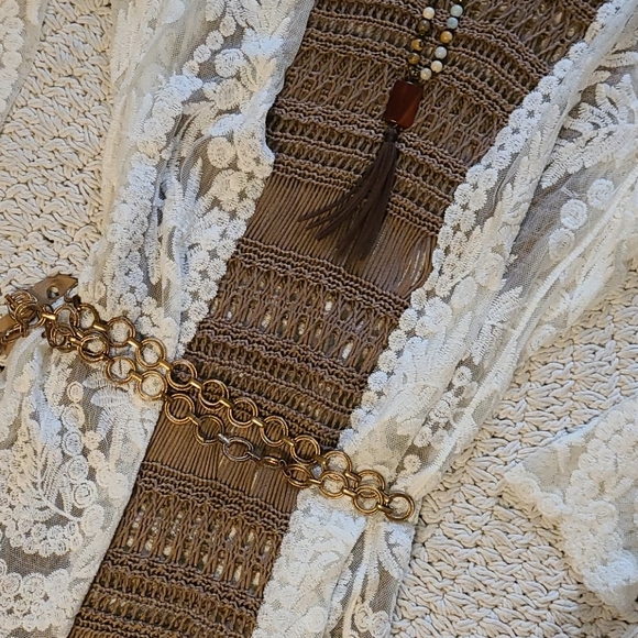 NWT BO HO CROCHET BEIGE UNIQUE LONG DRESS COVERUP - Picture 13 of 16